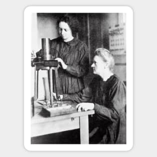 Portrait of Marie & Irene Curie, French physicists (H403/0230) Sticker